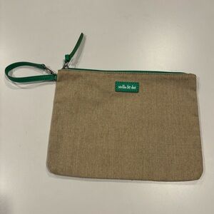 Stella & Dot Jewelry Zippered Wristlet Tan Natural Fibers Vegan Leather Green